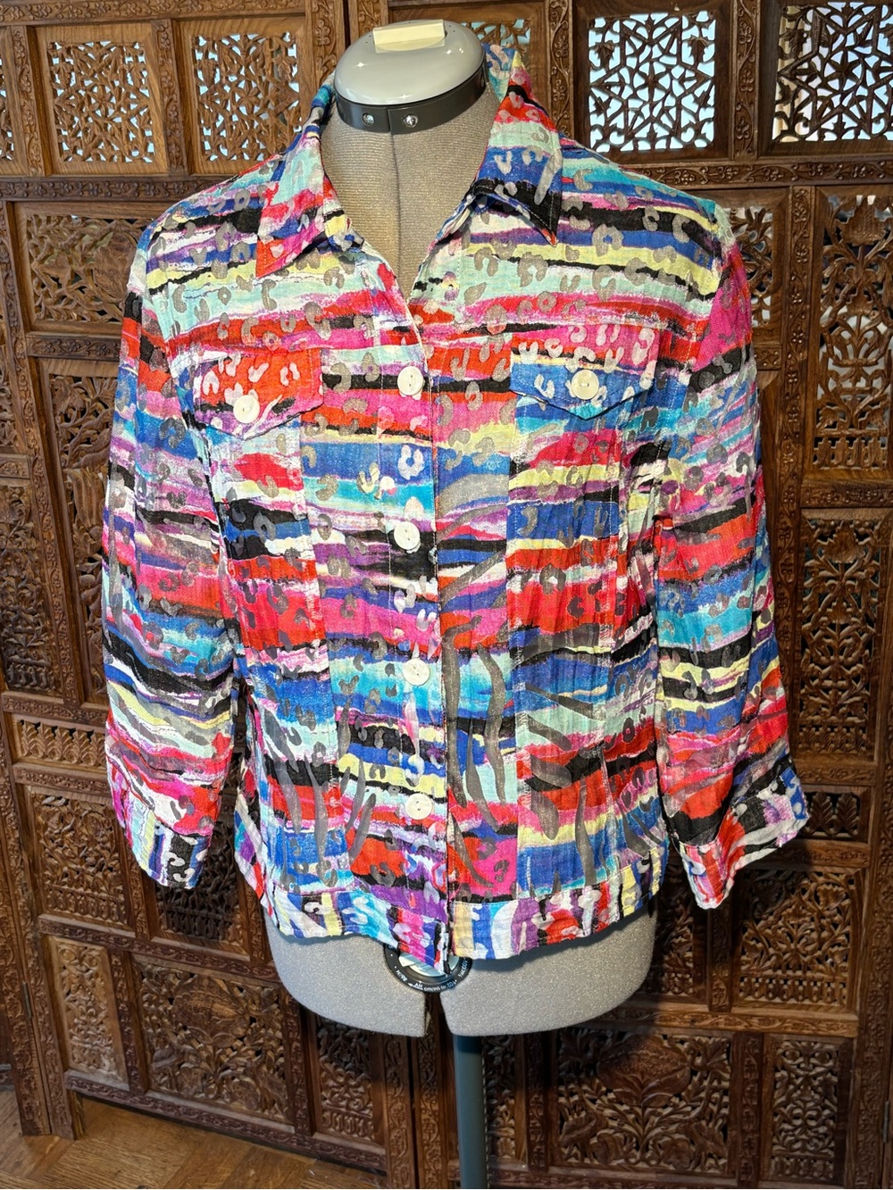 Linear Multi-Color Striped Button-Front Women's Blazer Jacket